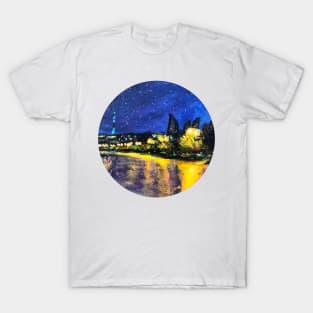 baku night boulevard scene, night walk in baku azerbaijan T-Shirt